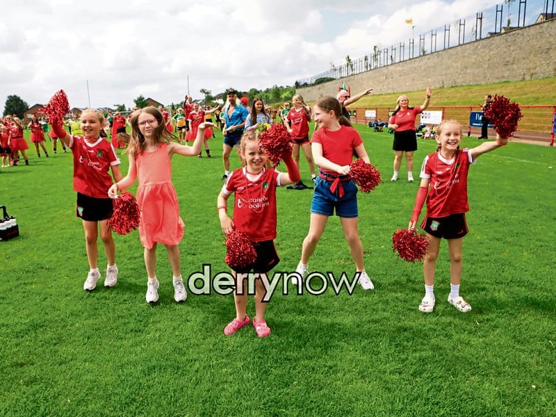 Young cheerleaders warming up at the Sean Dolans Gaelic for Mothers & Others blitz.
