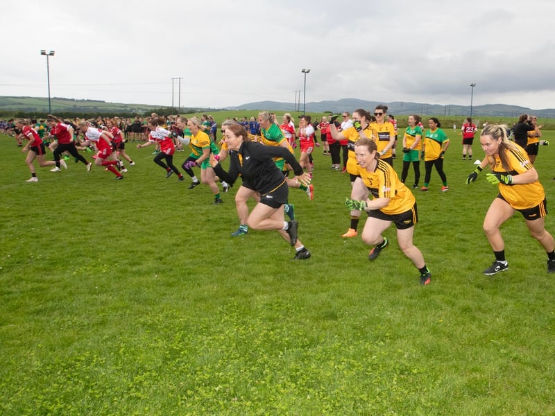 Ladies taking part in a warm up before Saturday's event at Beart GAC.