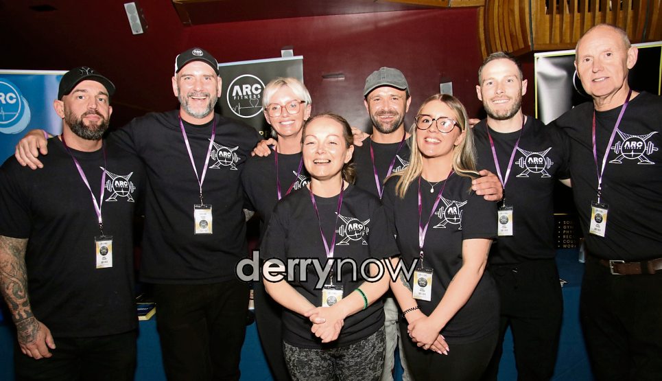 Gary Rutherford, second from left, pictured with his team, at the ARC Fitness Health Fest NW, held in The Millennium Forum. (Photos - Deirdre Heaney, nwpresspics)