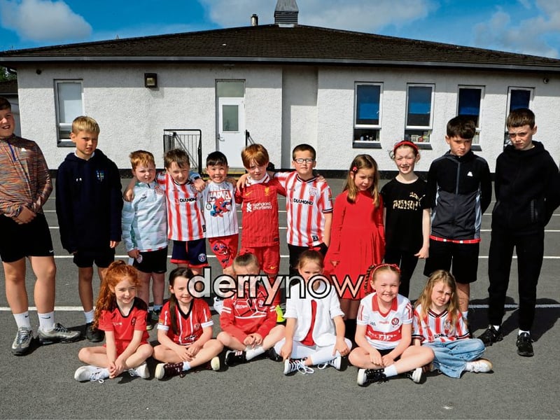 Hollybush PS pupils 'Going Red for Ryan'. (Photos - Tom Heaney, nwpresspics)