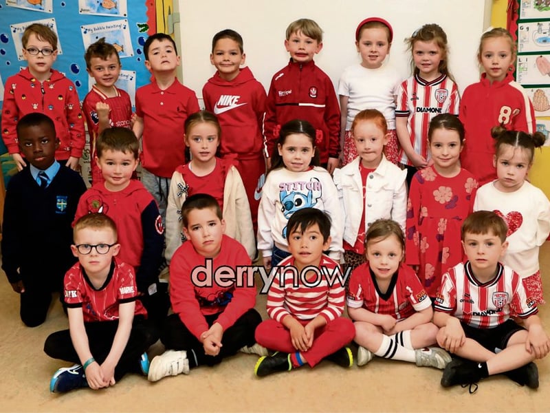 Hollybush PS pupils 'Going Red for Ryan'. (Photos - Tom Heaney, nwpresspics)