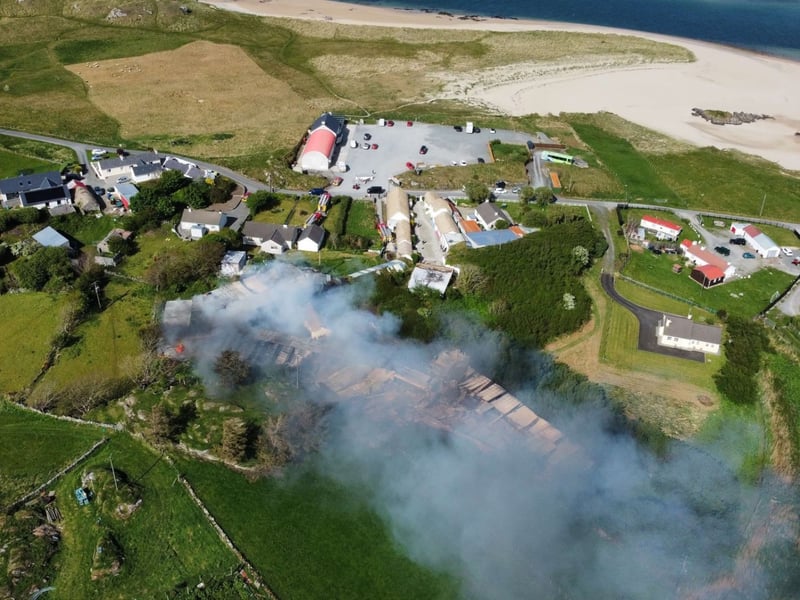 There was a sizable blaze and billowing smoke to be seen at the site, which caused extensive damage this evening at the premises, which is located at Lagacurry, Ballyliffin, and  Tony McBride / Online Video Productions' video and photographs show the damage caused.