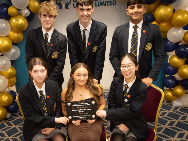 Derry Credit Union's Young People's Awards 2025 nominees Student Leadership Team from Lumen Christi being presented with their certificate by Lauren McBrearty, Youth Committee, on Monday night.