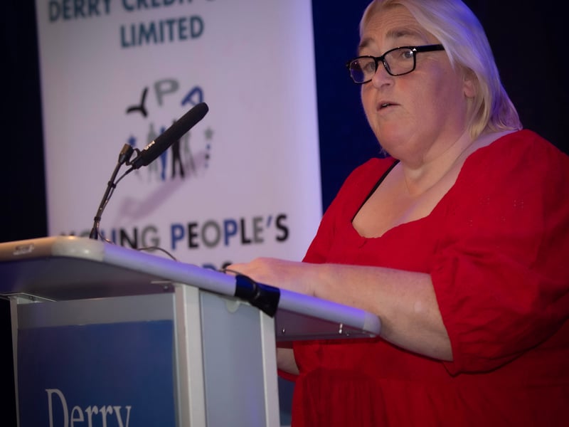 Delma Boggs, Vice President, Derry Credit Union, addressing the attendance at Monday's awards ceremony.