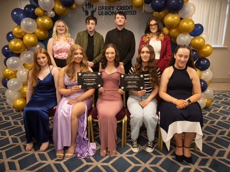 Derry Credit Union's Young People's Awards 2025 nominees St. John Cadets and Millie Sandy being presented with their certificates by Ellen Bradley, Youth Committee, on Monday night.