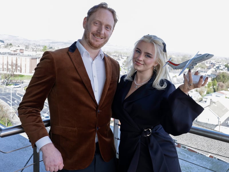 Cathal McDermott, from Sixmilebridge, with his partner, Catherine Campion, after he graduated as an Air Traffic Controller Officer, at a ceremony in Limerick City on Friday