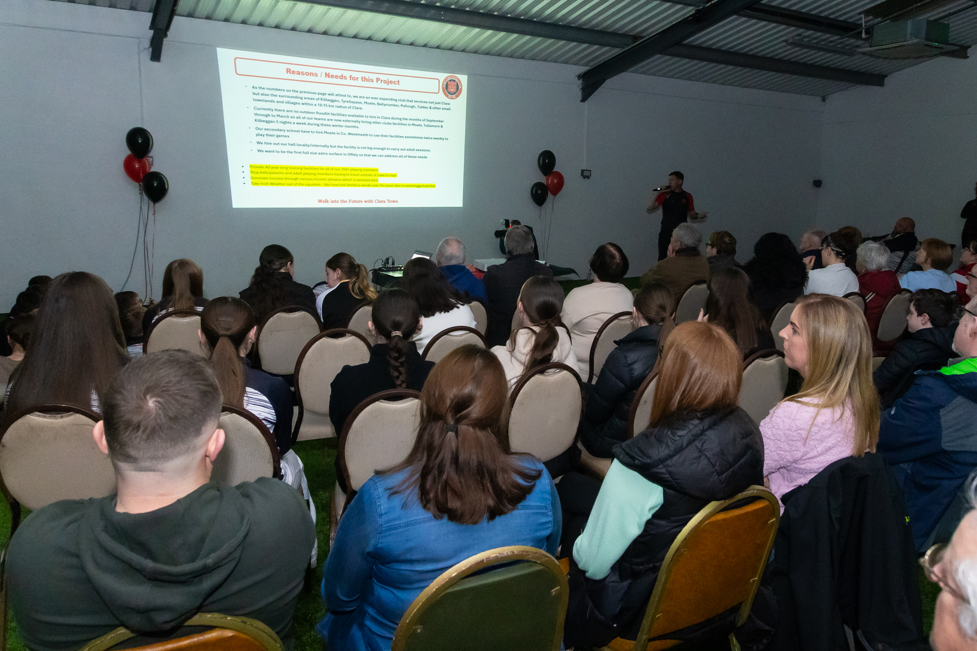 Plans have been unveiled for an ambitious half a million euro development at the grounds of one of Offaly's oldest and most securely established soccer clubs. There was a great community turnout as Clara Town launched the plans recently which include a full size floodlit all weather pitch and viewing stand for spectators. CLICK ON THE ARROWS ABOVE TO GO THROUGH THE PICTURES Clara Town Soccer Club will construct a full size floodlit all weather pitch and viewing stand for spectators at their very impressive grounds at Stanley O'Hara Park in Liscaniskey on the outskirts of town. There has been a great tradition of soccer in Clara for over a century and Clara Town was established in 1966. It has lasted the distance, securing playing fields from a variety of landowners before purchasing and developing their own ground in 1999. The club attracts members from Clara and outlying areas including Kilbeggan, Moate, Tyrrellspass, Pullough, Ballycumber, Tubber and others. The absence of a floodlit all weather pitch during the Winter months has been the one glaring gap in their facilities and the development of this is the cornerstone of their new plans. The covered seated stand will be a great asset for supporters while the club house and car park is also being upgraded. It is a huge undertaking to the club and will cost approximately €475,000. They have received €154,000 in Sports Capital Grants and have to service a big loan of €275,000 which will result in very significant repayments of over €3,000 a month while a €46,000 shortfall also has to be collected. It is hoped to have work on the developments completed this year. A variety of fundraising events have begun to take place to bring in much needed money. The big one is trying to get individuals, families and businesses to sponsor a sod for sums ranging from €50 to €250. They have a big sponsored walk on Sunday, May 25 and other events are in the pipeline including quizzes, car washes etc.