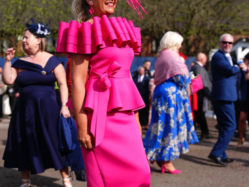 Not everyone leant into the spring pastels theme – hot pink seemed to be an enduring vivid contrast, popping up in power suits, dresses and accessories.