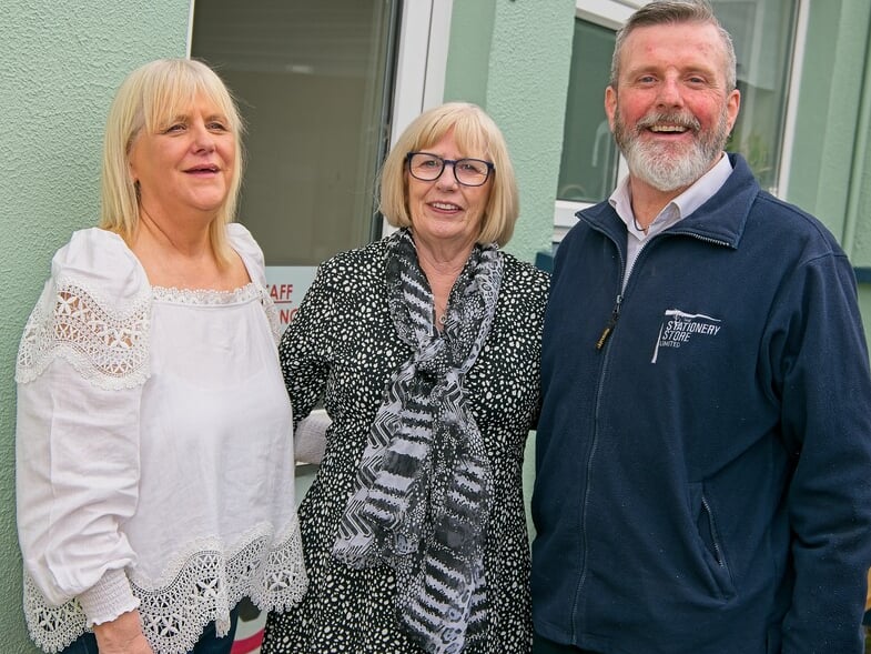  Edel McGarr, Theresa Ronaldson, and MD Hugh Magee, of the Stationery Store, Naas, celebrating 40 years