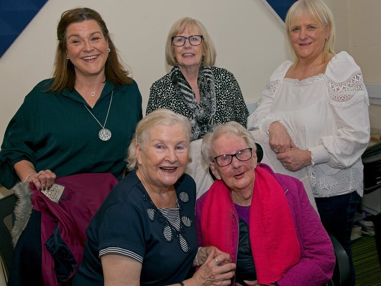 Long serving staff members at the Stationery Store, Ann Ryan with her mum (seated front left) Mona Conroy; and with Theresa Ronaldson and Edel McGarr with their mum (front right), 98 years young, Mary Finnegan