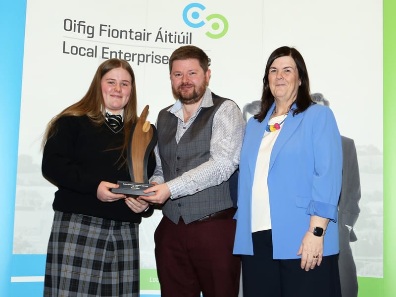 Below: Winner of the Best Creative Business Award for Louth is Molly O'Callaghan (Roll Seamróg) of St Mary's College, Dundalk