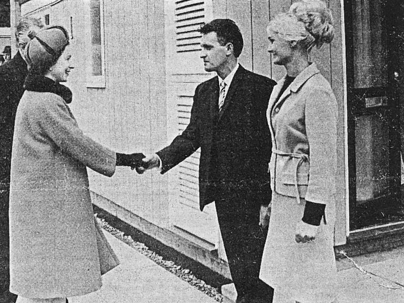 17 March 1967 — A royal visit to Dawley New Town, where the Queen met Mr and Mrs G. Dawes outside their new home on the Sutton Hill estate, just days after they moved from West Bromwich.