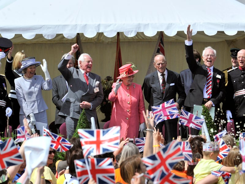 Cosford, 12 July 2012 — A memorable Diamond Jubilee pageant at RAF Cosford, where the Queen and the Duke of Edinburgh were greeted by a large royal party and thousands gathered to celebrate in style.