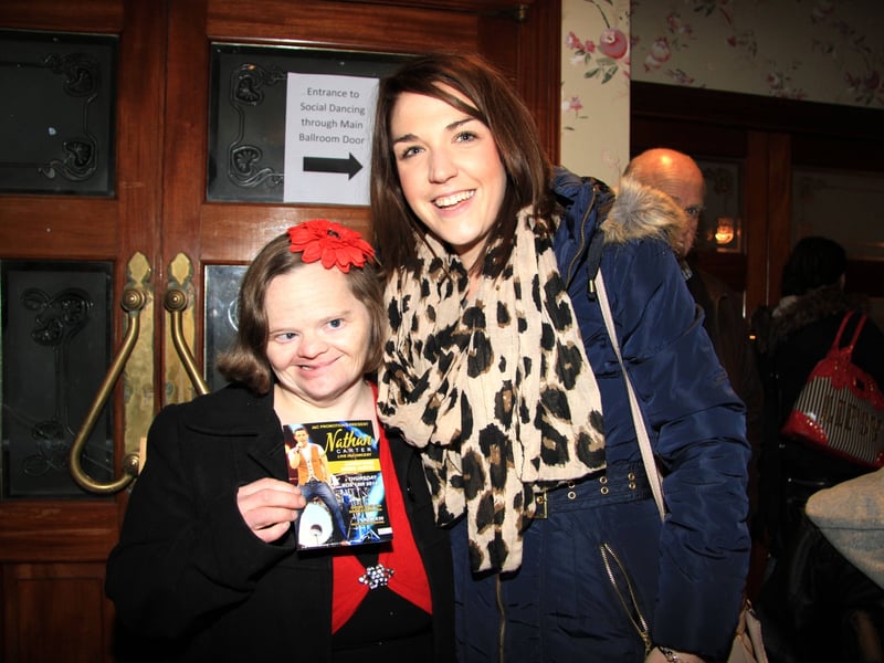 Caption: Miriam Delaney and Michelle Reilly at the Nathan Carter concert in the Longford Arms Hotel in 2014
