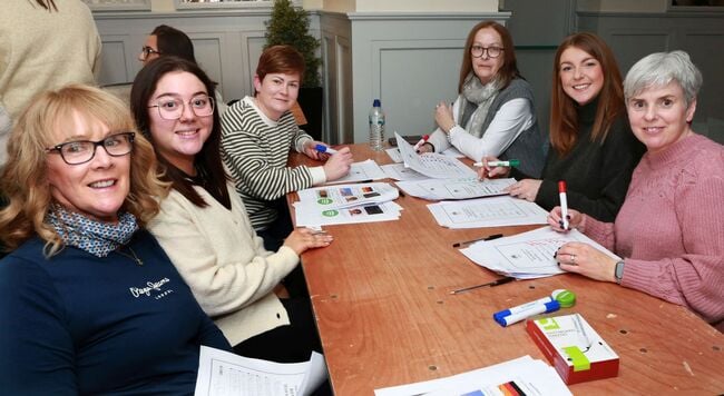Credit Union staff members checking the scores - Ailish Heffernan, Saoirse Meaney, Sandra Bergin, Mary Sexton, Claire Brophy and Trish Farrell.