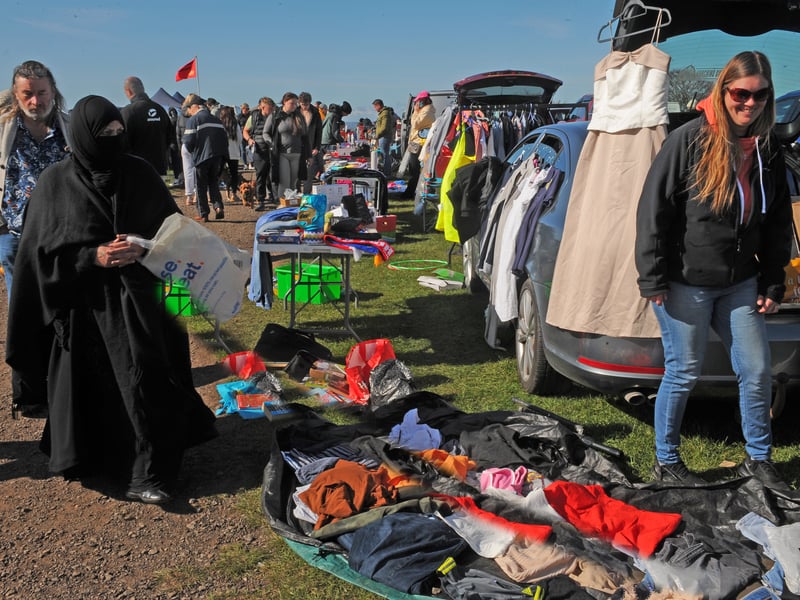 Lots of stalls and visitors on a sunny Sunday.
