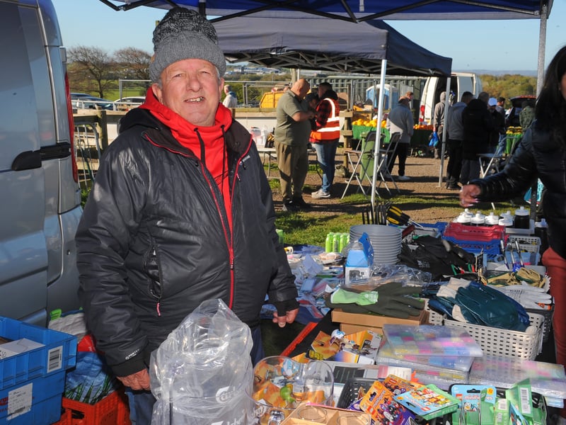 Trader Ian Fraser, of Leeds, selling his goods.