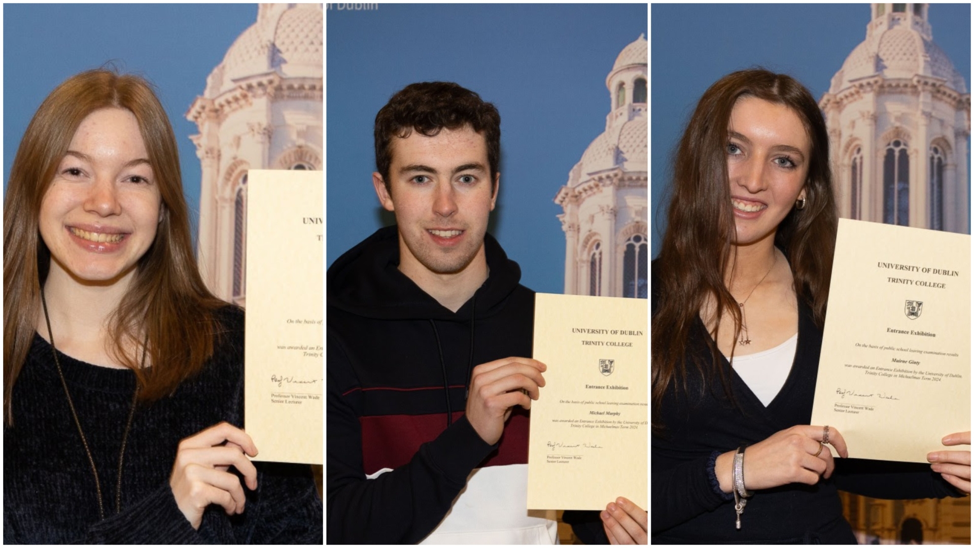 Three students from Longford were among 593 students who were awarded prestigious Entrance Exhibition Awards for the 2024/5 academic year from Trinity College Dublin.  READ MORE BELOW PHOTOGRAPH The awards go to students accepted into the first year of a full-time undergraduate degree programme who achieved the highest points among Trinity entrants from their secondary school, above a minimum of 500 CAO points (or equivalent).    Many former awardees have gone on to make a significant contribution to the economic, cultural, and political life of Ireland and beyond. Past Exhibitioners include former Taoiseach Leo Varadkar.    The students come from 452 different schools and from 30 counties on the island of Ireland as well as 38 countries overseas.    The awards were delivered at three ceremonies at Trinity's Old Dining Hall, starting on January 21, to which the students and their school principals were invited. 