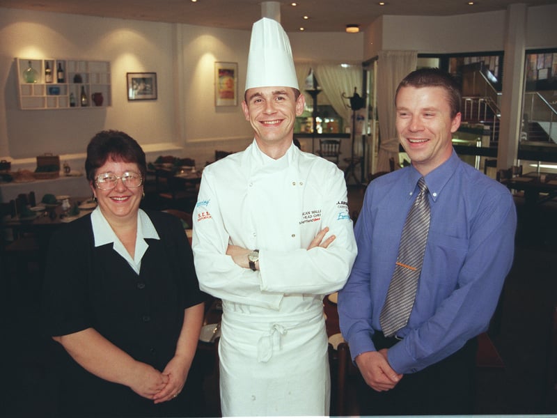 Head chef, Sean Wallace; supervisor, Marie Carr; and manager, Lee Smith, in the Encore restaurant at The Crucible in 1999