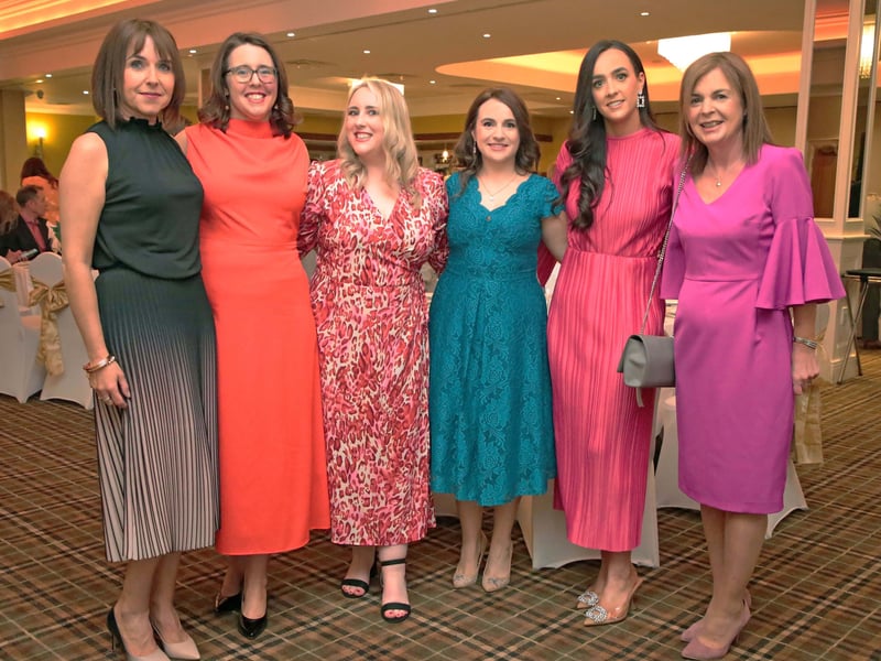 Caption: Ciara Geraghty, Mary Campbell, Trish Mulren, Aine Gorman, Geraldine Sheridan and Marion Ferry at a gala dinner dance in the Breffni Arms Hotel, Arva last Thursday night, May 2 as part of the Moyne Community School Golden Jubilee celebrations