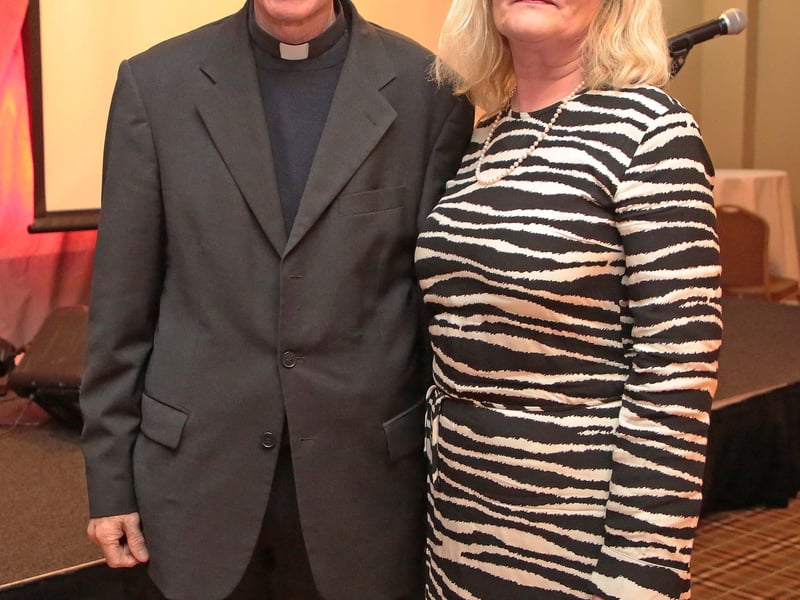 Caption: Fr Bernard Noonan with Maura Greene Casey