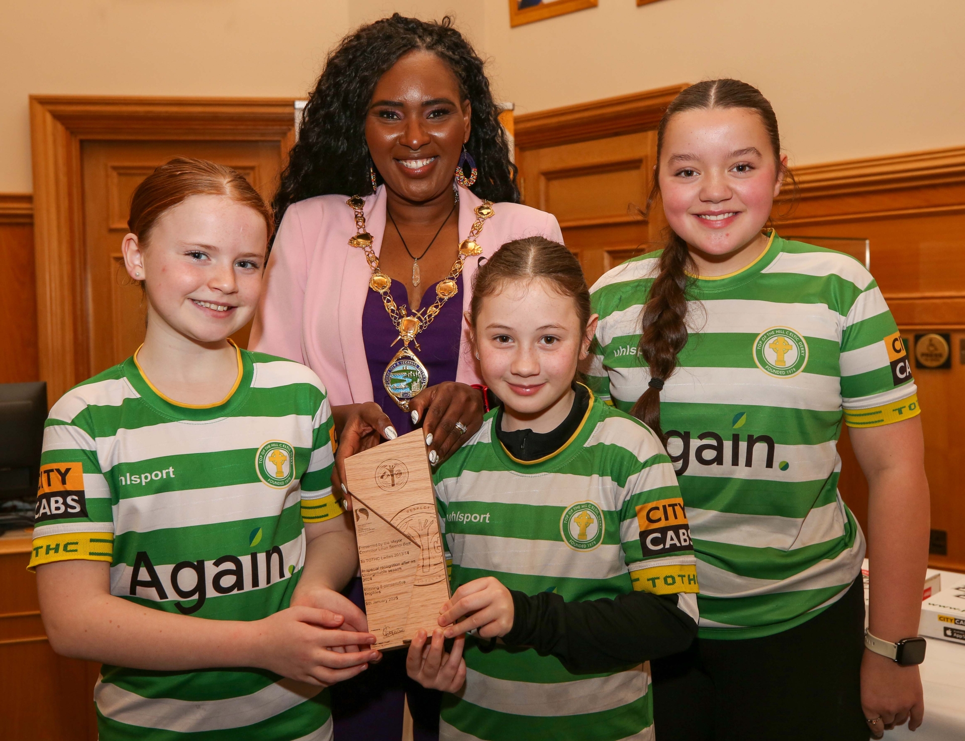 The Mayor of Derry and Strabane, Councillor Lilian Seenoi Barr with Aria Neary, Sophia Shiels and Darcy Bradley.