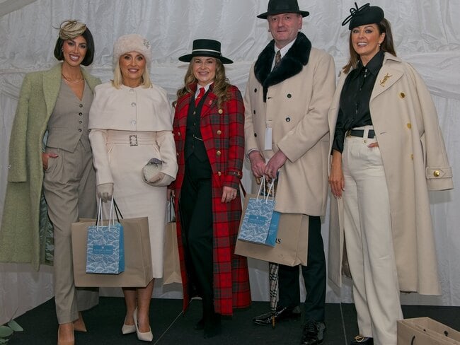 Best Dress Day Judges, Sarah McDermott (left) and Mandy Maher (right) pictured with the Winter Best Dressed Day 2025 finalist Shileen McConville, overall winner Cara Earls-Meehan, and Raymond Gilbourne.