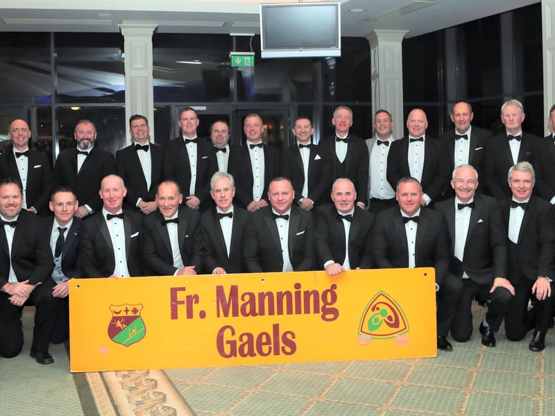 Caption: Fr Manning Gaels commemorated the 25th anniversary of their three in a row senior championship winning teams of 1996-1998 at a special dinner dance in Lough Rynn Castle last Saturday night and pictured are the squad members from '96, '97 & '98