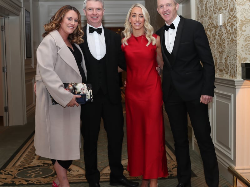 Caption: Fr Manning Gaels commemorated the 25th anniversary of their three in a row senior championship winning teams of 1996-1998 at a special dinner dance in Lough Rynn Castle last Saturday night and pictured enjoying the occasion were Debra Murray, Donie McLoughlin, Michelle and Gary Brady Picture: Syl Healy
