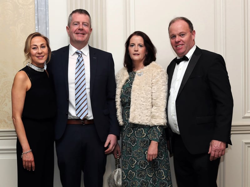 Caption: Fr Manning Gaels commemorated the 25th anniversary of their three in a row senior championship winning teams of 1996-1998 at a special dinner dance in Lough Rynn Castle last Saturday night and pictured enjoying the occasion were Elaine Walsh, Liam Davis, Caroline and Paraic Brady. Picture: Syl Healy