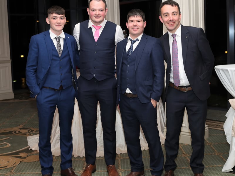 Caption: Nathan Maher, James McCann, Paul Dowler and Gareth Donnelly at the Fr Manning Gaels dinner dance in Lough Rynn Castle last Saturday night. Picture: Syl Healy