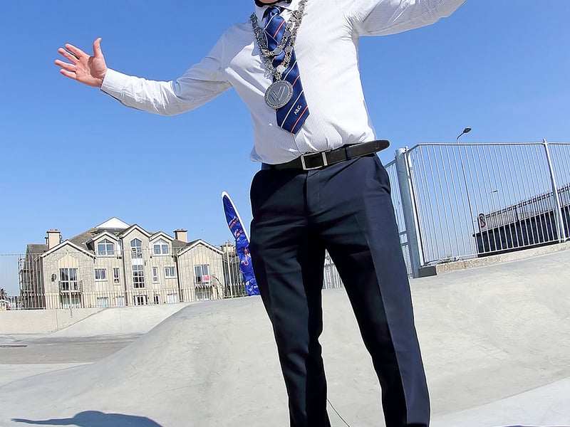 Mayor of Waterford City & County, Cllr. Jason Murphy pictured at the official opening of the Tramore Skatepark.