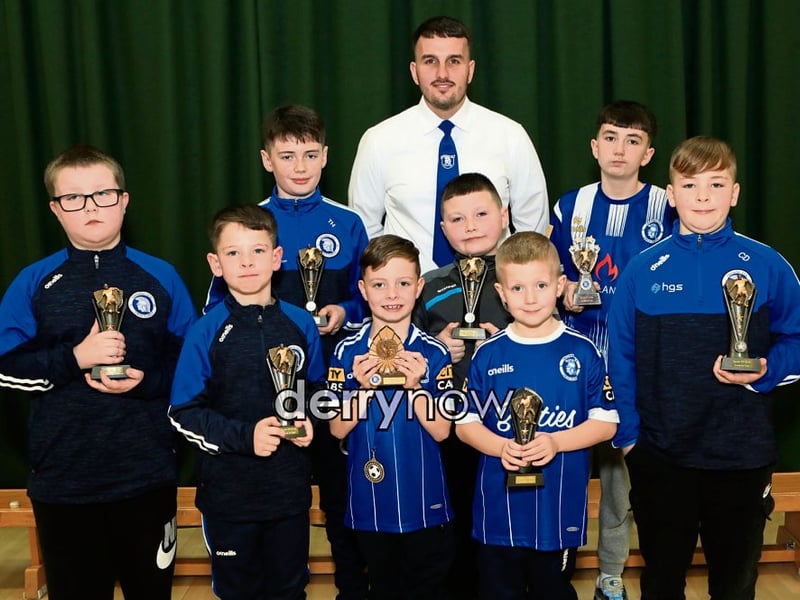 Award winners with Diolain Ward at the Trojans Youth & Community Group annual Youth Presentation of Awards held in St. Cecilia’s College.