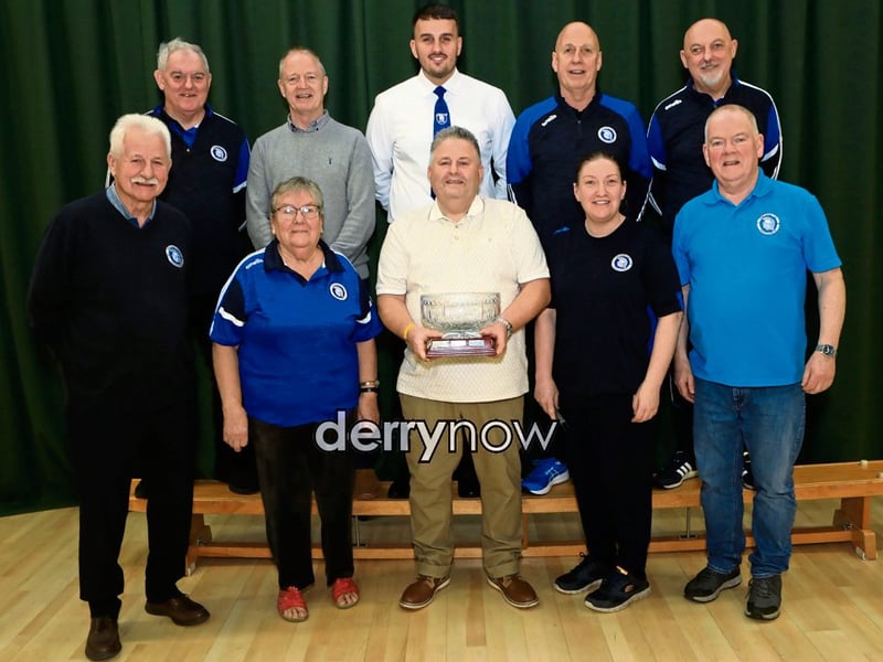 Martin Begley who was awarded Trojans Hall of Fame pictured with committee members at the Trojans Youth & Community Group annual Youth Presentation of Awards held in St. Cecilia’s College. (Photos - Tom Heaney, nwpresspics)