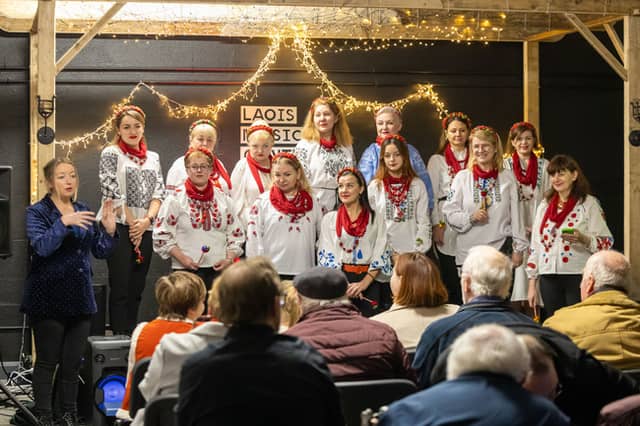 Rosa Flannery introduces the Malva Ukrainian Community Choir to perform at the Laois School of Music and Music Generation Laois Adult Students Christmas Concert in Laois Music Centre.
