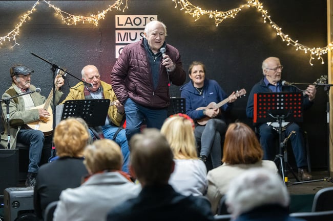The Rathdowney Men's Shed performing with Denise Boyle at the Laois School of Music and Music Generation Laois Adult Students Christmas Concert in Laois Music Centre.