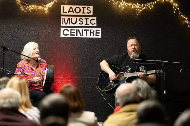 Evan and Angela Byrne performing at the Laois School of Music and Music Generation Laois Adult Students Christmas Concert in Laois Music Centre.