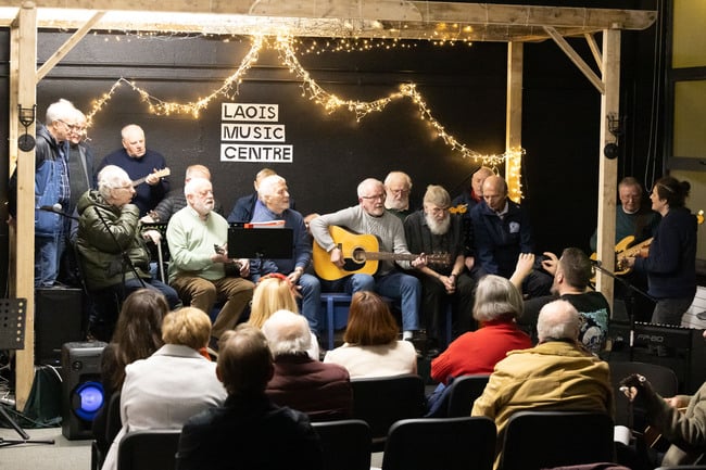 Mountmellick Men's Shed performing with Denise Boyle at the Laois School of Music and Music Generation Laois Adult Students Christmas Concert in Laois Music Centre.