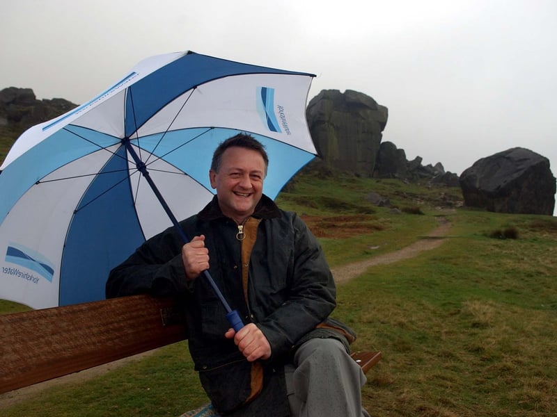 Don't blame it on the weatherman. ITV's Jon Mitchell pictured at the Cow and Calf Rocks in Aoril 2005.