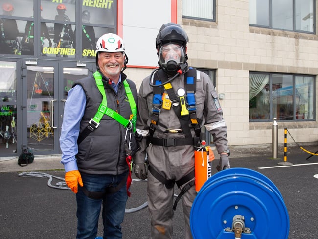 Trade Safety owner Austin Handy and colleague Alan Veale in confined space rescue gear.