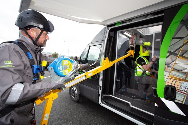 A demonstration of the confined space mobile training unit.