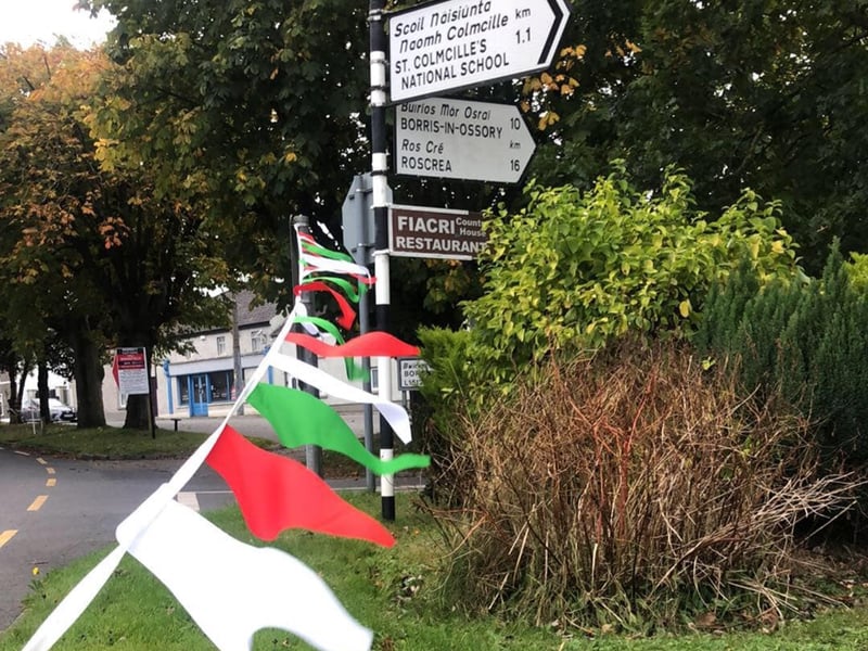 Rathdowney and Errill have been decked out with flags, window displays and bunting ahead of the Laois senior hurling final against Clough/Ballacolla.  Local businesses and homes have come out in force to show their support.