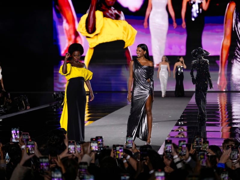 Viola Davis, 59, and Ashley, 29, also showcased their authentic glamour. Davis wore a black velvet gown with a yellow blouson bodice and Ashley was in a metallic wet-look off the shoulder slit dress.