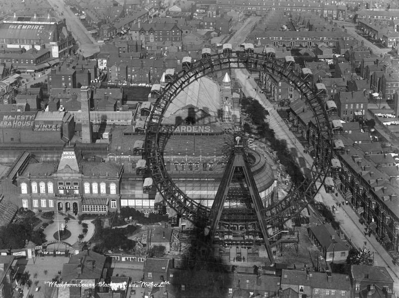 The Winter Gardens and the Big Wheel, Blackpool, seen from above sometime between 1890 and 1910