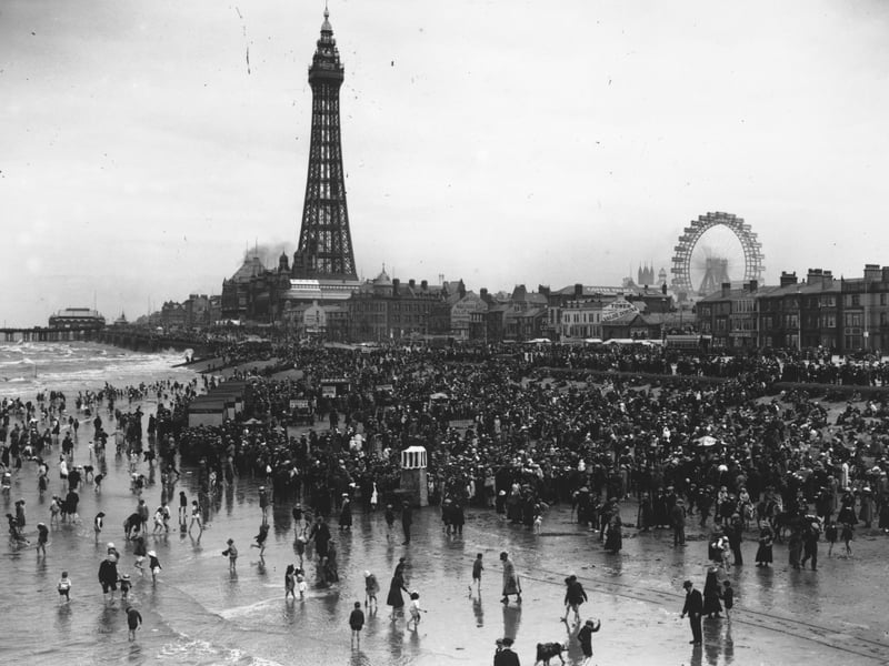 A crowd on the beach at Blackpool in 1920
