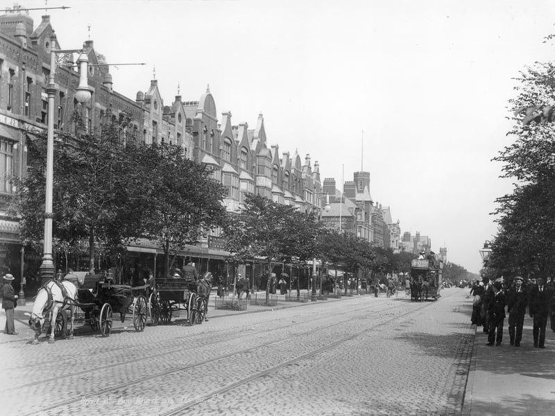 Horse-drawn vehicles on Lord Street, Southport, Lancashire, sometime between 1890 and 1910
