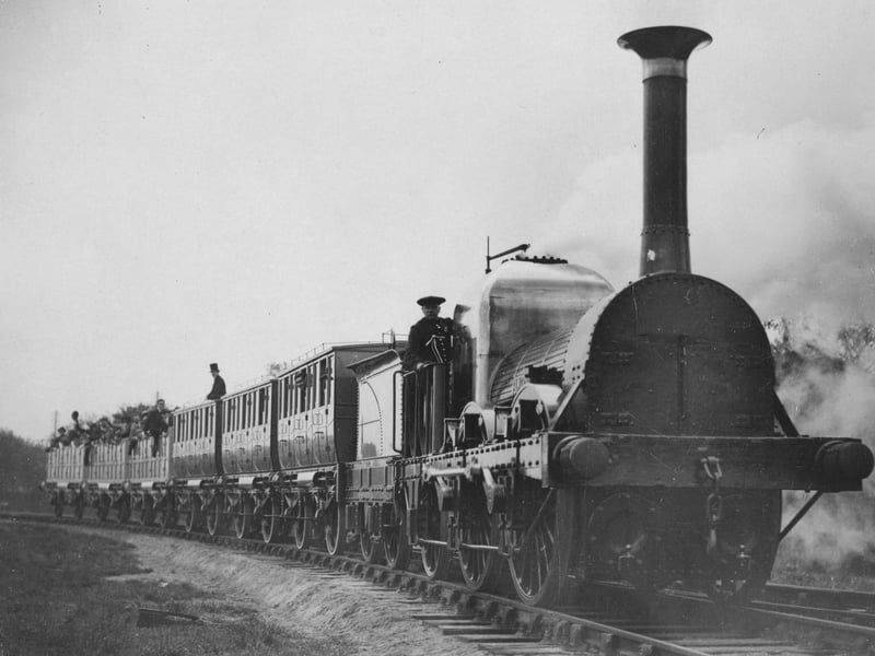 A Liverpool and Manchester Railway train hurtles along the track in 1925