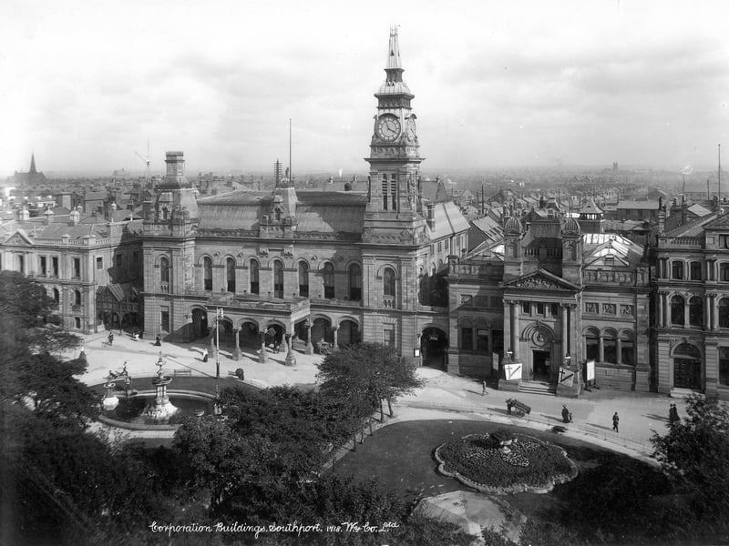 Atkinson Free Library, Southport, Lancashire, 1890-1910. An elevated view of Lord Street, Southport, Lancashire, sometime between 1890 and 1910. with Cambridge Hall on the left and the library and art gallery to the right