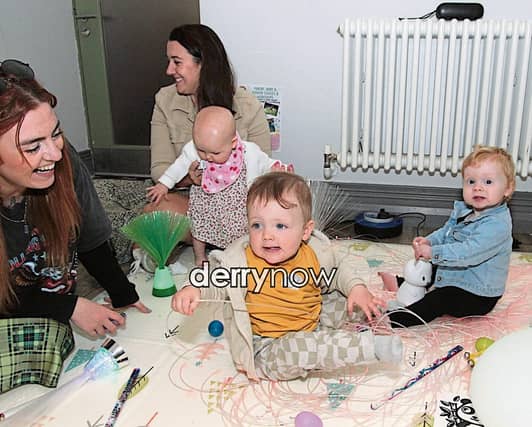 Cuan, Ailbhe and Aoibhe enjoying the activities at NW BAPS event at St. Columb's Park House in celebration of world breastfeeding week. (Photos - Deirdre Heaney, nwpresspics)