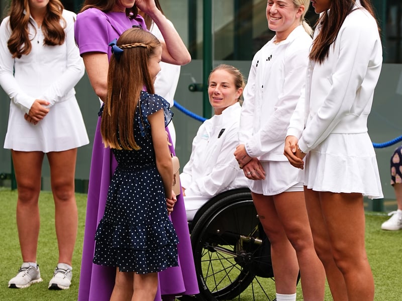 Instead, this year, it was Princess Charlotte who sported the quintessential navy and white polka-dot look with white accessories and a navy hair bow.